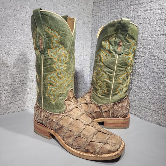 Corral A4048 Men's 9D Brown Turquoise Pirarucu Leather Square Toe Western Boots - Picture 7 of 11